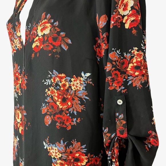 DANIEL RAINN Black Red Floral V-Neck Long Sleeve Oversized Loose Fit sz L Large - Picture 6 of 16